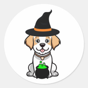 Funny Happy Hund ist eine Hexe Runder Aufkleber