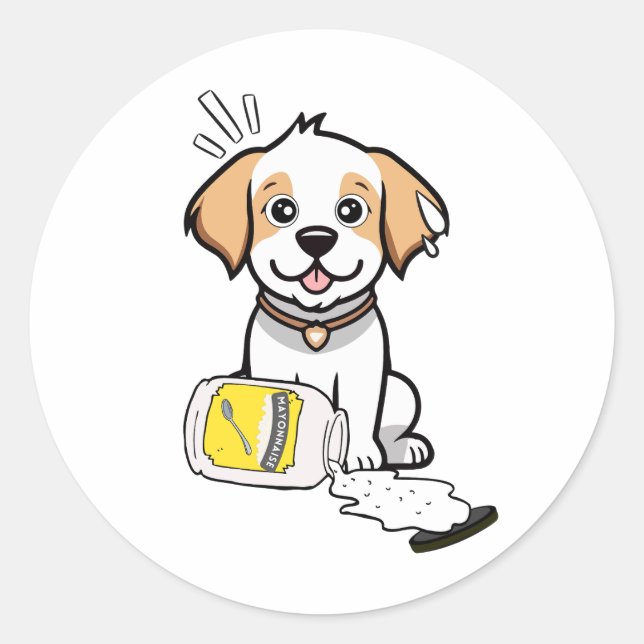 Funny Happy Hund verschüttet Mayonnaise Runder Aufkleber (Vorderseite)