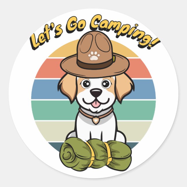 Funny Happy Hund will, Camping zu gehen Runder Aufkleber (Vorderseite)