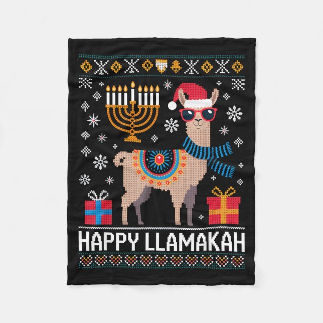 Funny Happy Llamakah Llama With Menorah  Fleecedecke (Vorderseite)