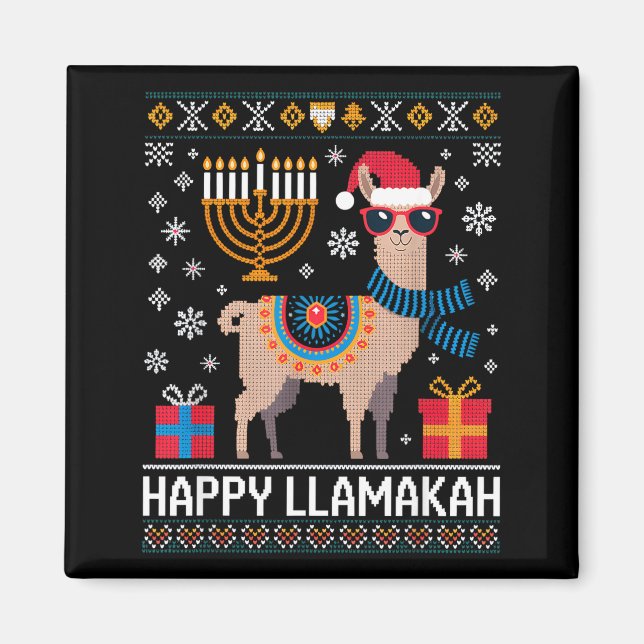 Funny Happy Llamakah Llama With Menorah  Magnet (Vorne)