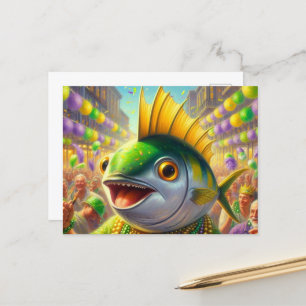 Funny Happy Mardi Gras Fish Postkarte