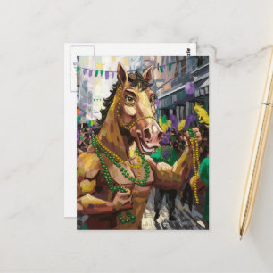 Funny Happy Mardi Gras Horse Postkarte