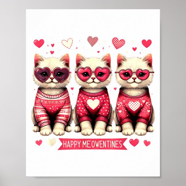 Funny Happy Meowentines Cute Valentine Cats Love C Poster (Vorne)
