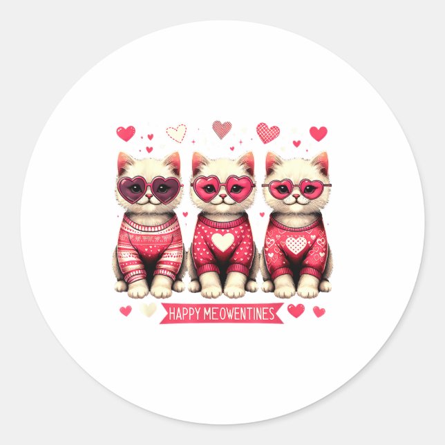 Funny Happy Meowentines Cute Valentine Cats Love C Runder Aufkleber (Vorderseite)