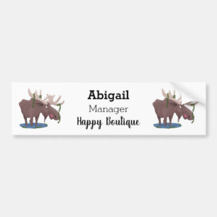 Funny happy moose cartoon illustration autoaufkleber