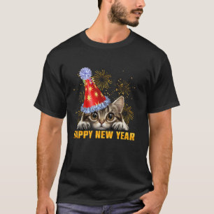 Funny Happy New Year 2025 Cat Peeking New Years Ev T-Shirt