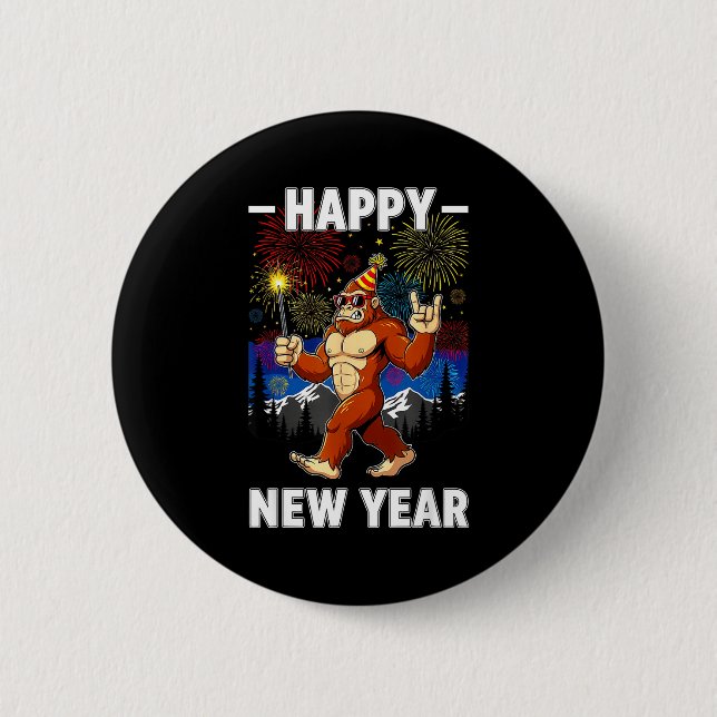 Funny Happy New Year 2026 Bigfoot Lovers New Years Button (Vorderseite)