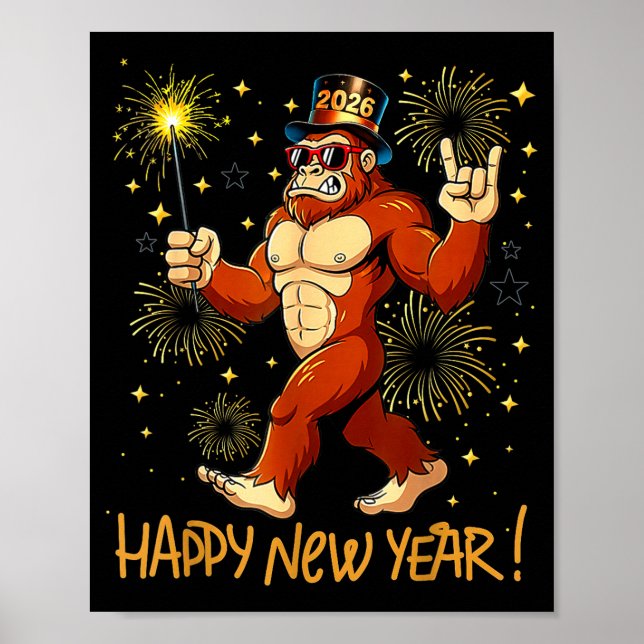 Funny Happy New Year 2026 Bigfoot Lovers New Years Poster (Vorne)