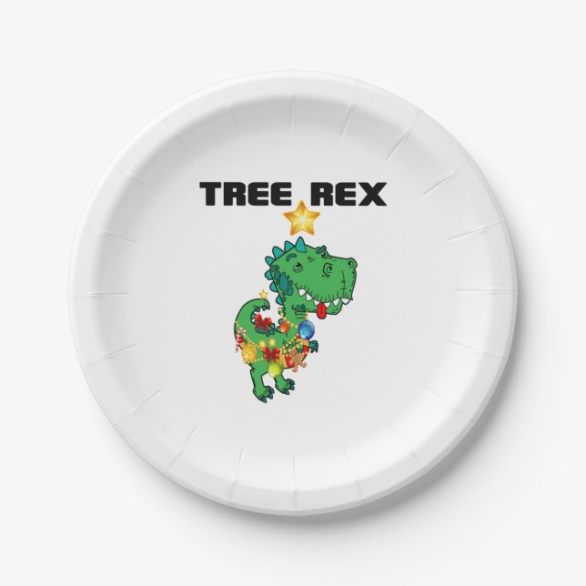 FUNNY HAPPY NIEDLICH TREE REX DEKORIERT DINOSAUR A PAPPTELLER (Vorderseite)