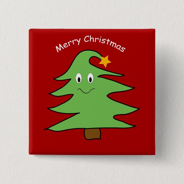 Funny Happy Niedlicher Weihnachtsbaum Button (Vorderseite)