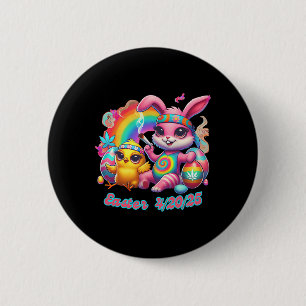 Funny Happy Oaster Bunny Chick Rauchen Weed Button