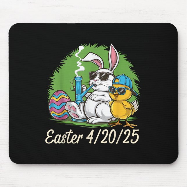 Funny Happy Oaster Bunny Chick Rauchen Weed Mousepad (Vorne)
