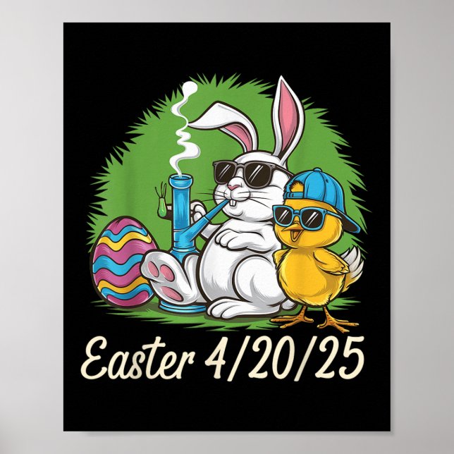 Funny Happy Oaster Bunny Chick Rauchen Weed Poster (Vorne)