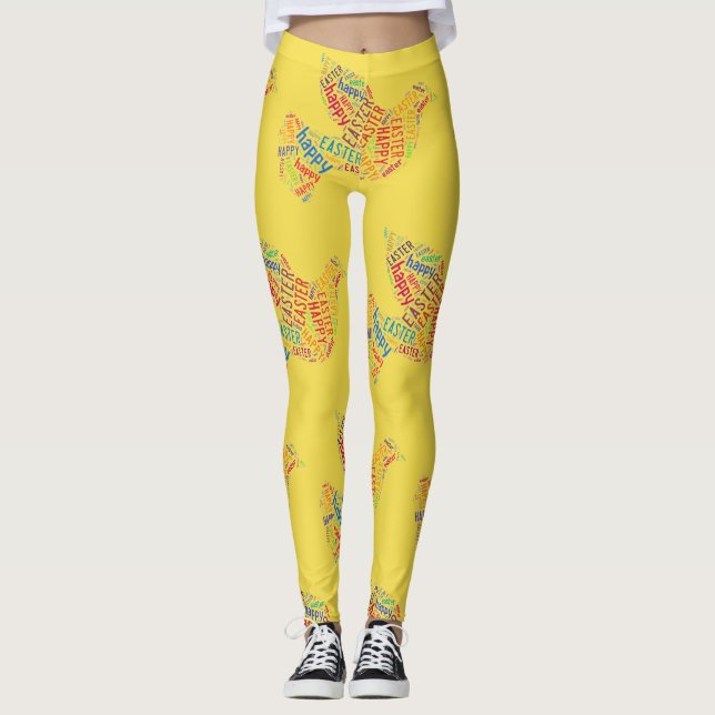 Funny Happy Oaster Dove Typografy Pattern Leggings (Vorderseite)