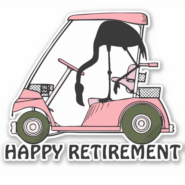 Funny Happy Retirement Flamingo Golf Cart Aufkleber (Vorderseite)