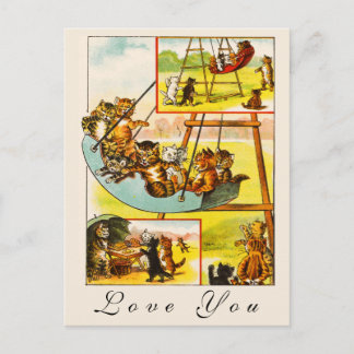 Funny Happy Retro Katzen Kätzchen Playing Liebe Si Postkarte