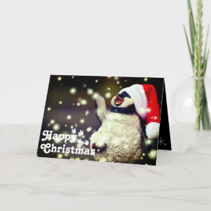 Funny Happy Santa Penguin & Frohe Weihnachten Einz Karte