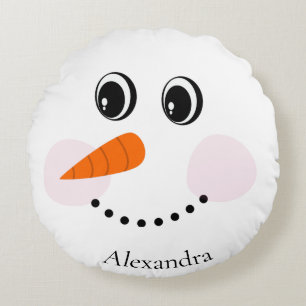 Funny Happy Snowman Gesicht Mit Monogramm mit Name Rundes Kissen