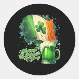 Funny Happy St Patricks Day Irish Flag and Ber Mu Runder Aufkleber