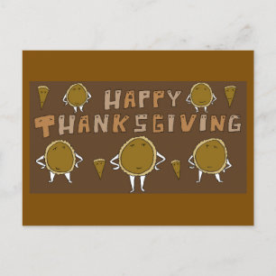 Funny Happy Thanksgiving Cartoon Pumpkin Pies Feiertagspostkarte