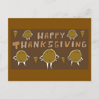 Funny Happy Thanksgiving Cartoon Pumpkin Pies Feiertagspostkarte