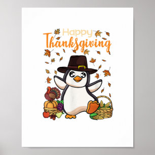 Funny Happy Thanksgiving Penguin Türkei Boys Girls Poster