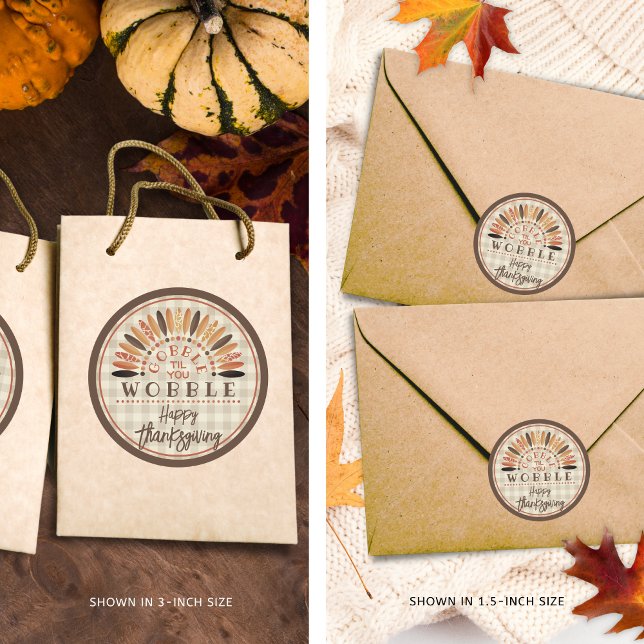 Funny Happy Thanksgiving Rustikal Kariert Runder Aufkleber (Von Creator hochgeladen)