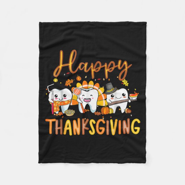 Funny Happy Thanksgiving Teeth Dental Squad Turkey Fleecedecke (Vorderseite)