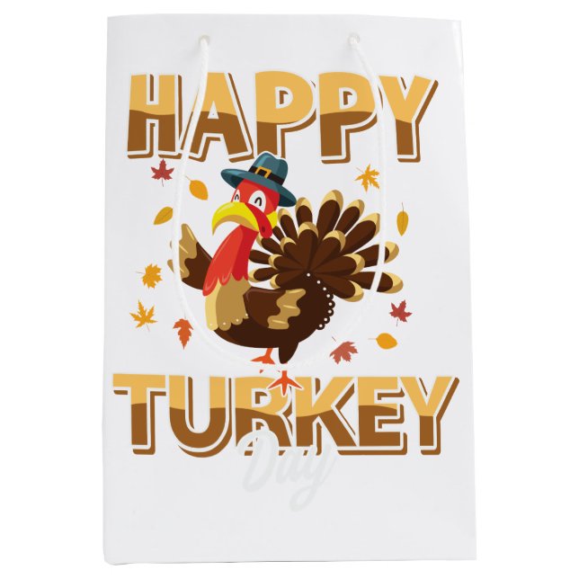Funny Happy Turkey Erntedank Mittlere Geschenktüte (Vorderseite)