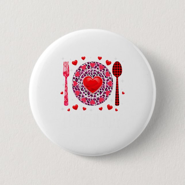 Funny Happy Valentines Day Lunch Lady Leopard Hea  Button (Vorderseite)