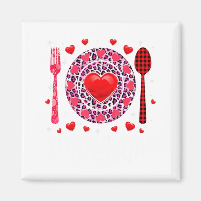 Funny Happy Valentines Day Lunch Lady Leopard Hea  Magnet (Vorne)