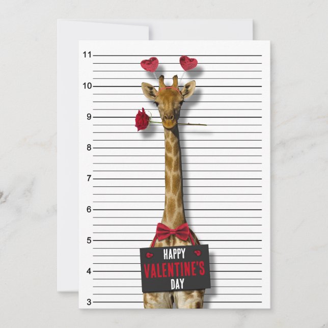 Funny Happy Valentine's Day Mugshot Guilty Giraffe Einladung (Vorderseite)