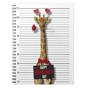 Funny Happy Valentine's Day Mugshot Guilty Giraffe Notizblock