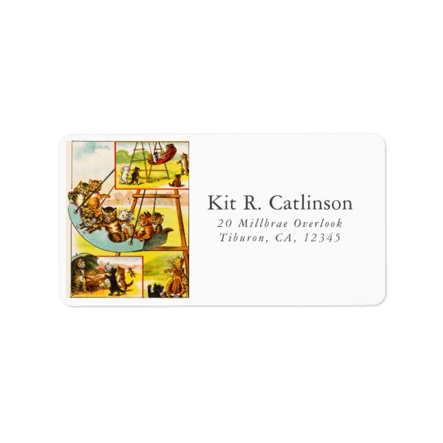 Funny Happy Vintag Cats Kätzchen Kinderspielplatz  Adressaufkleber (Vorne)