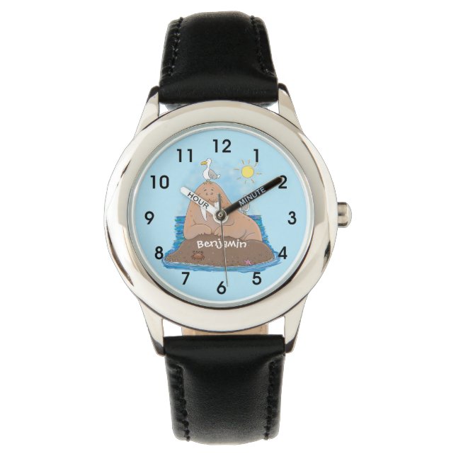 Funny happy walrus Cartoon Illustration Armbanduhr (Vorderseite)