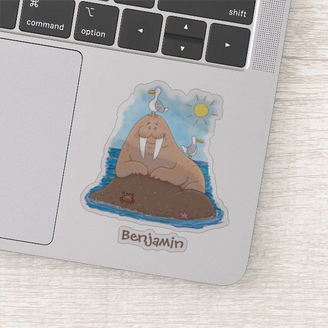 Funny happy walrus Cartoon Illustration Aufkleber (Detail)