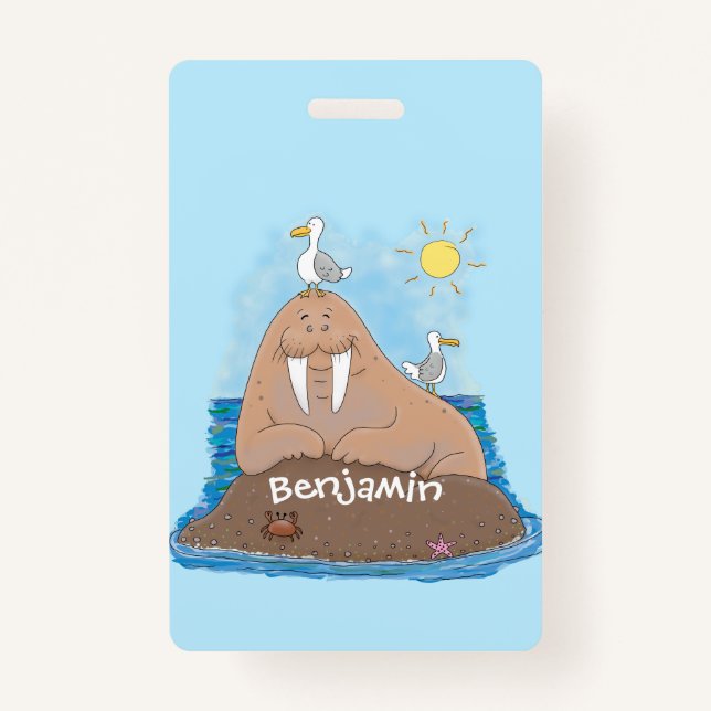 Funny happy walrus Cartoon Illustration Ausweis (Vorderseite)