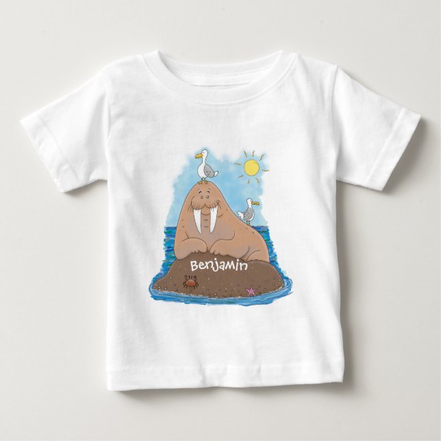 Funny happy walrus Cartoon Illustration Baby T-shirt (Vorderseite)
