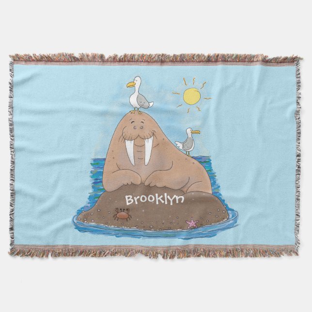 Funny happy walrus Cartoon Illustration Decke (Vorderseite)