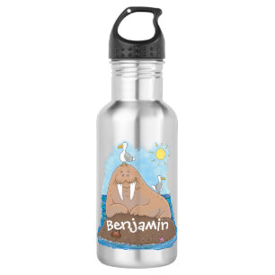Funny happy walrus Cartoon Illustration Edelstahlflasche