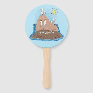 Funny happy walrus Cartoon Illustration Fächer