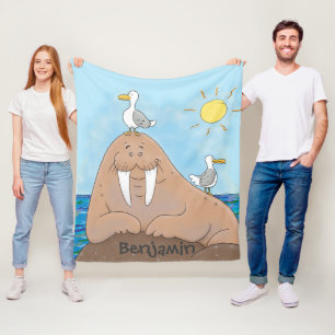 Funny happy walrus Cartoon Illustration Fleecedecke