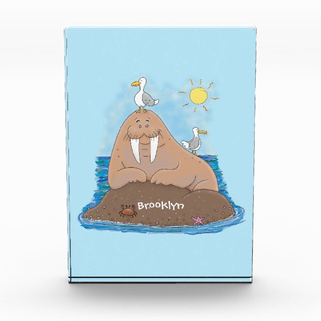 Funny happy walrus Cartoon Illustration Fotoblock (Vorderseite)