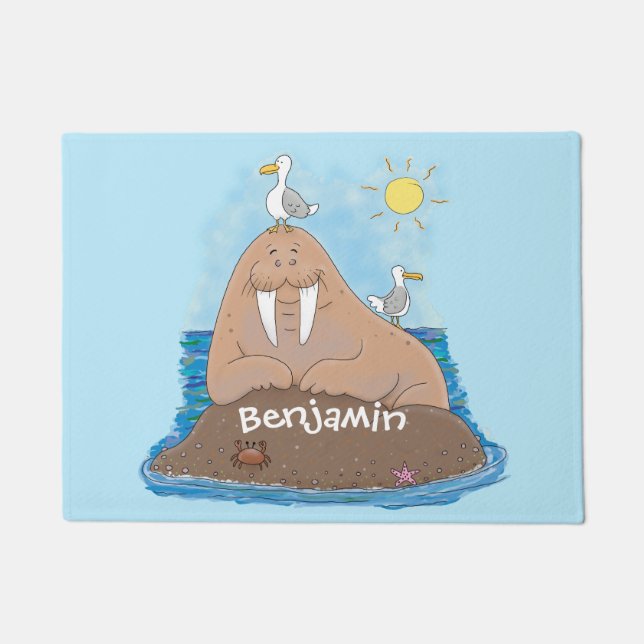 Funny happy walrus Cartoon Illustration Fußmatte (Vorderseite)
