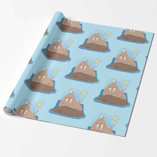 Funny happy walrus Cartoon Illustration Geschenkpapier (Ungerollt)