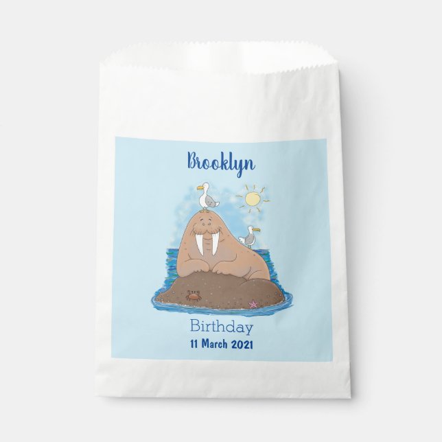 Funny happy walrus Cartoon Illustration Geschenktütchen (Vorderseite)