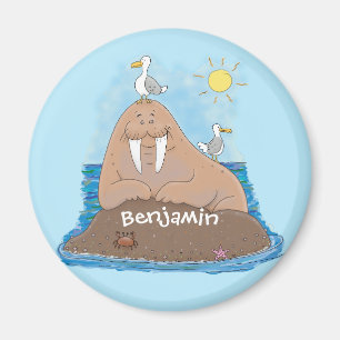 Funny happy walrus Cartoon Illustration Magnet