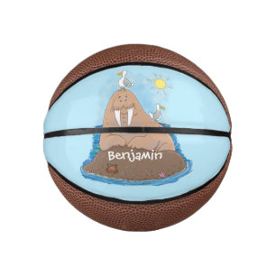 Funny happy walrus Cartoon Illustration Mini Basketball