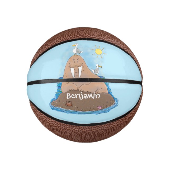 Funny happy walrus Cartoon Illustration Mini Basketball (Vorderseite)